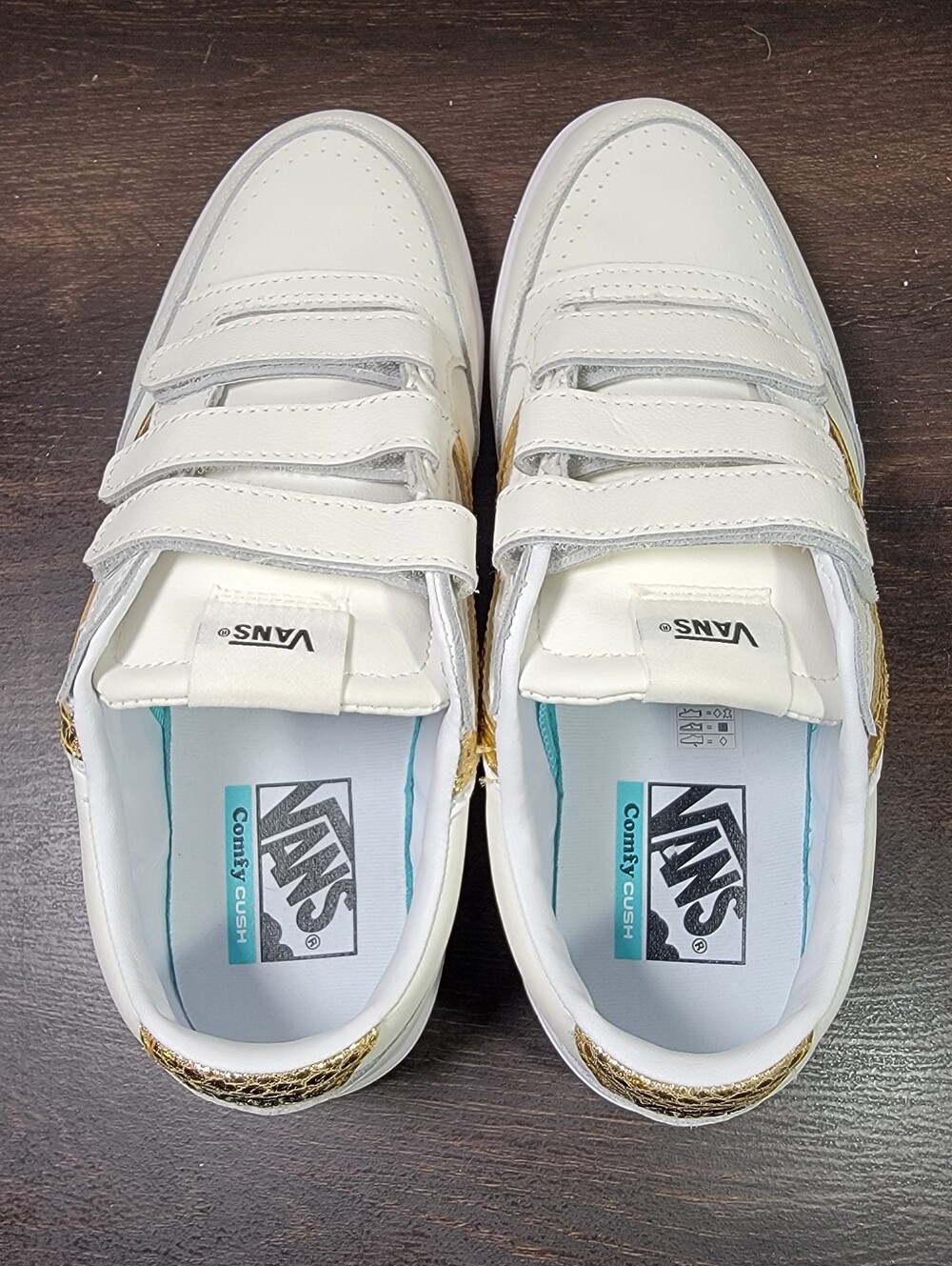 BRAND NEW Vans Lowland ComfyCush Velcro "Marshmallow/Gold Metallic" Women Sz 10 - Picture 8 of 9